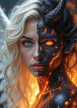 Angel and Demon Woman Portrait