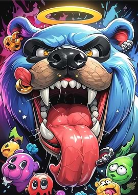 Cartoon Bear with Halo and Piercings