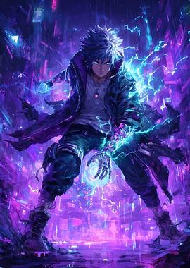 Cyberpunk Anime Character with Electric Powers