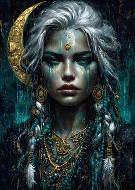 Mystical Woman with Moon and Jewelry