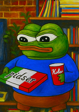 Cute Frog with Pizza and Soda