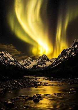 Aurora Borealis over Snowy Mountains
