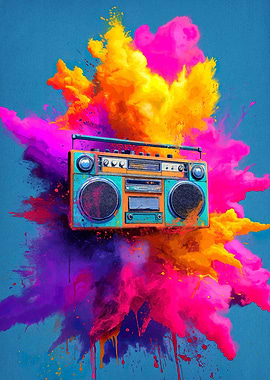 Boombox with Colorful Explosion