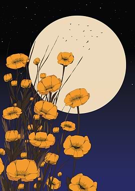 Floral Night with Moon