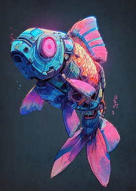 Cyberpunk Robotic Goldfish Illustration