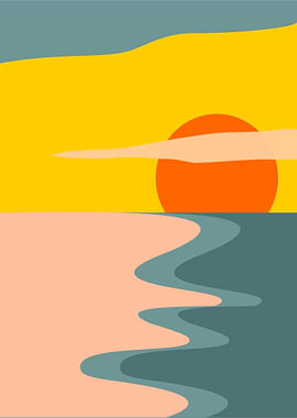 Minimalist Sunset Over Water Illustration