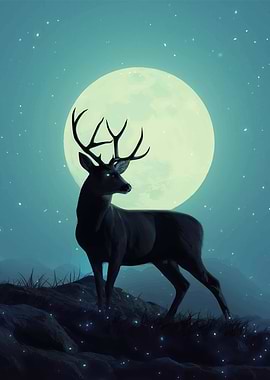 Mystical Deer Under Moonlight