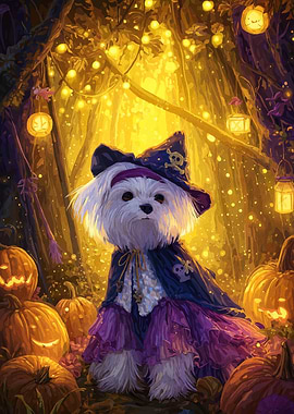 Halloween Dog Witch in Forest