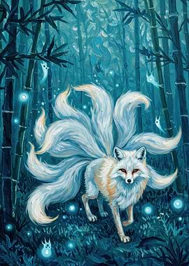 Nine-tailed Fox in Bamboo Forest
