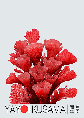 Yayoi Kusama Print minimalist Japandi Wall Art pink Japanese living room Wall Art red Coral Floral Prints botanical Dopamine Decor