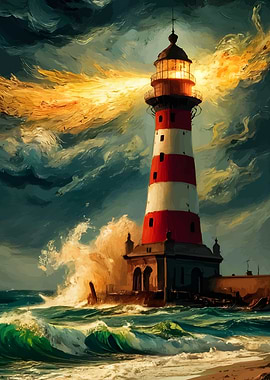 Lighthouse on Stormy Coast