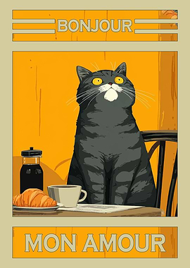 Bonjour Mon Amour Cat Art