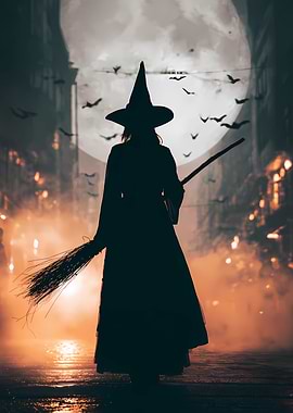 Silhouette of a Witch in the Night