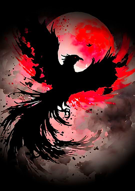 Phoenix Rising with Red Moon