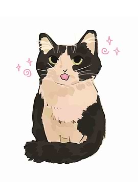 Cute Tuxedo Cat Illustration