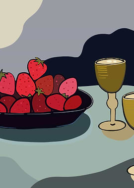 Stylized Still Life with Strawberries