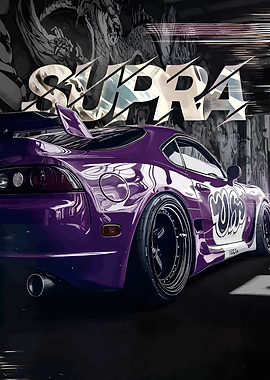 Purple Toyota Supra with Dragon Backdrop