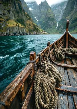 Viking Boat on Fjord