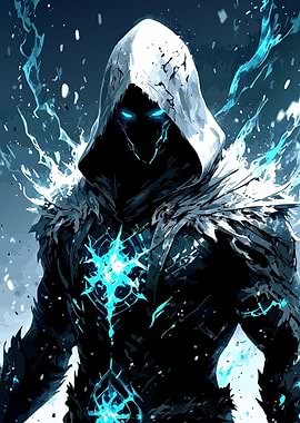 Hooded Figure with Glowing Blue Energy