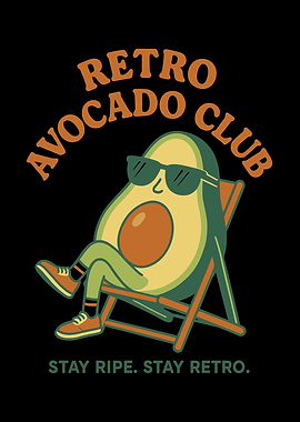 Retro Avocado Club Cartoon Illustration