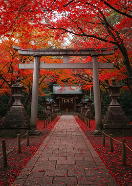 Japanese Temple in Autumn Foliage
