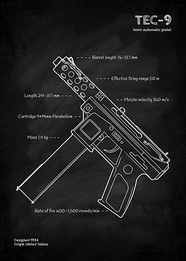 TEC-9 Semi-automatic Pistol Blueprint
