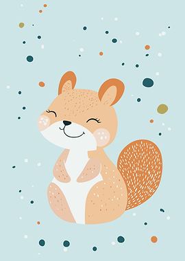 Cute Squirrel Illustration on Blue Background