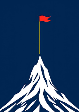 Mountain Peak with Flag Illustration
