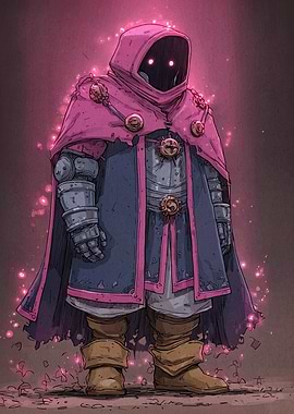 Hooded Figure in Armor with Pink Glow