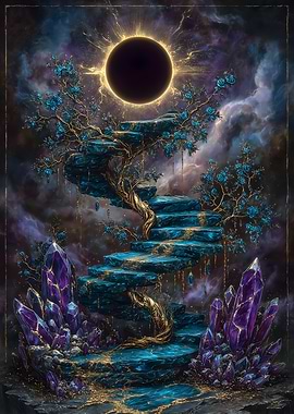 Celestial Stairway with Crystals and Eclipse