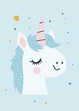 Cute Unicorn Illustration on Blue Background