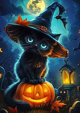 Halloween Cat on Pumpkin