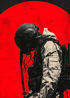 Military Pilot with Red Background