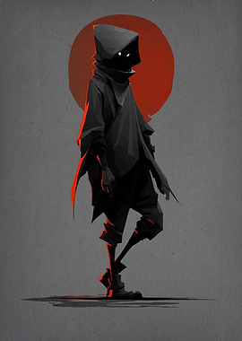 Hooded Figure with Red Circle Backdrop