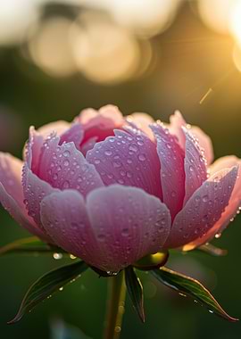 Pink Peony with Dew Drops