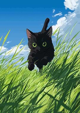 Black Cat in Green Field