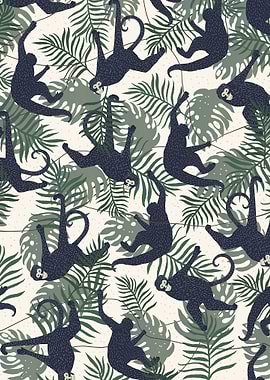 Monkey and Tropical Leaves Pattern