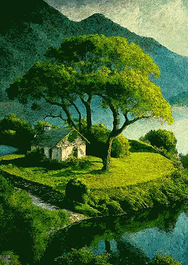 Idyllic Island Cottage Landscape