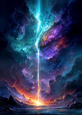 Dramatic Lightning Strike Over Water