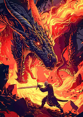 Knight Dragon Fiery Battle