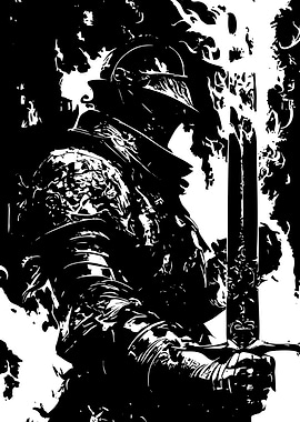 Black and White Knight Illustration