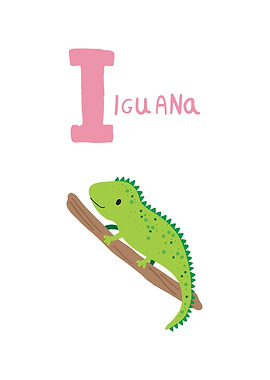 Iguana Illustration with Letter I