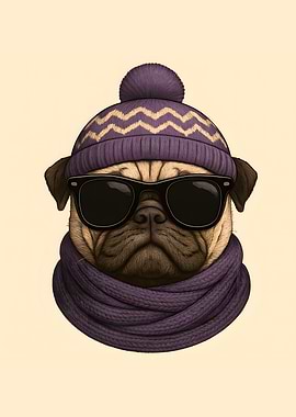 Pug with Hat and Sunglasses