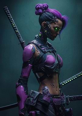 Cyberpunk Warrior with Katanas