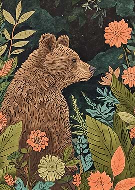 Bear in the Blooming Forest – Vintage Botanical Art