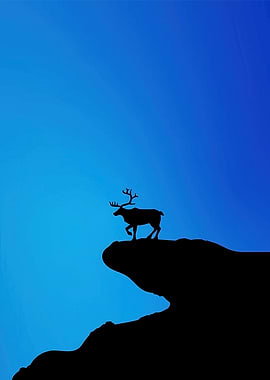 Reindeer Silhouette on Cliff Edge