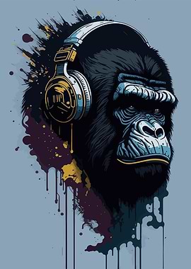 Gorilla with Headphones