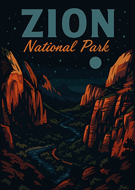 Zion National Park Landscape Illustration