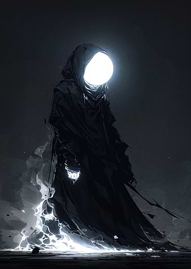 Glowing Figure in Dark Robes