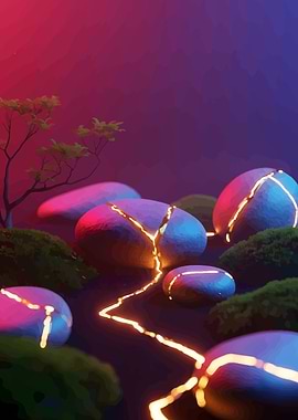 Kintsugi Stones in a Dreamy Landscape